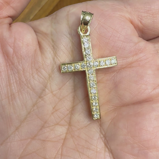 Medium Diamond Cross Pendant Necklace 14k Yellow Gold