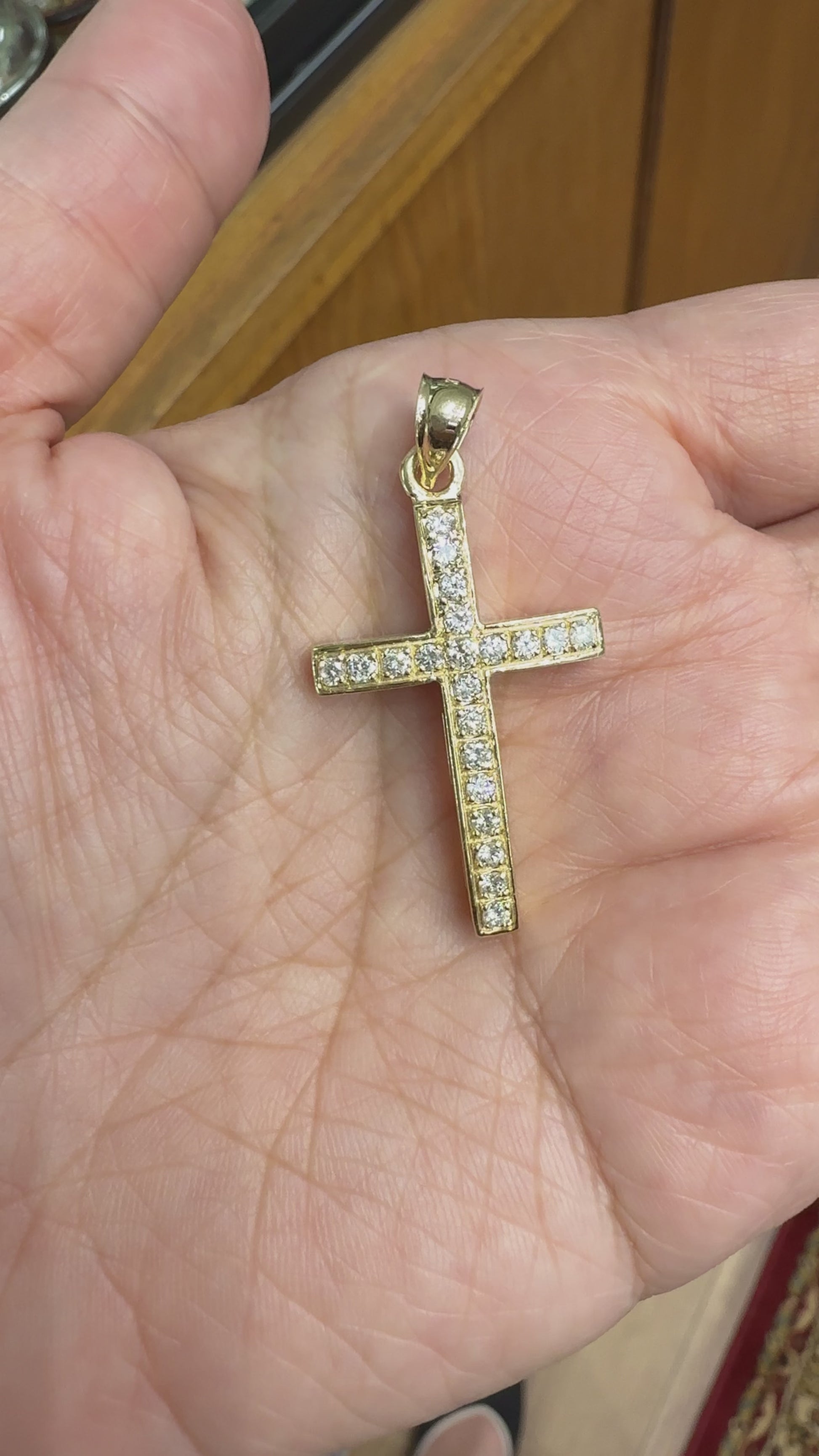 Medium Diamond Cross Pendant Necklace 14k Yellow Gold