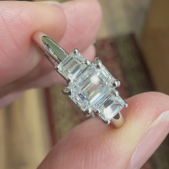 Emerald Cut Diamond 3 Stone Ring Platinum