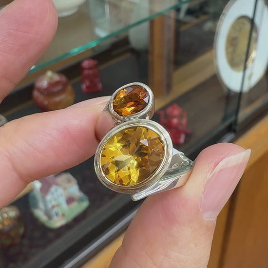 Rigoberto Double Citrine Bypass Ring Sterling/14k Yellow Gold