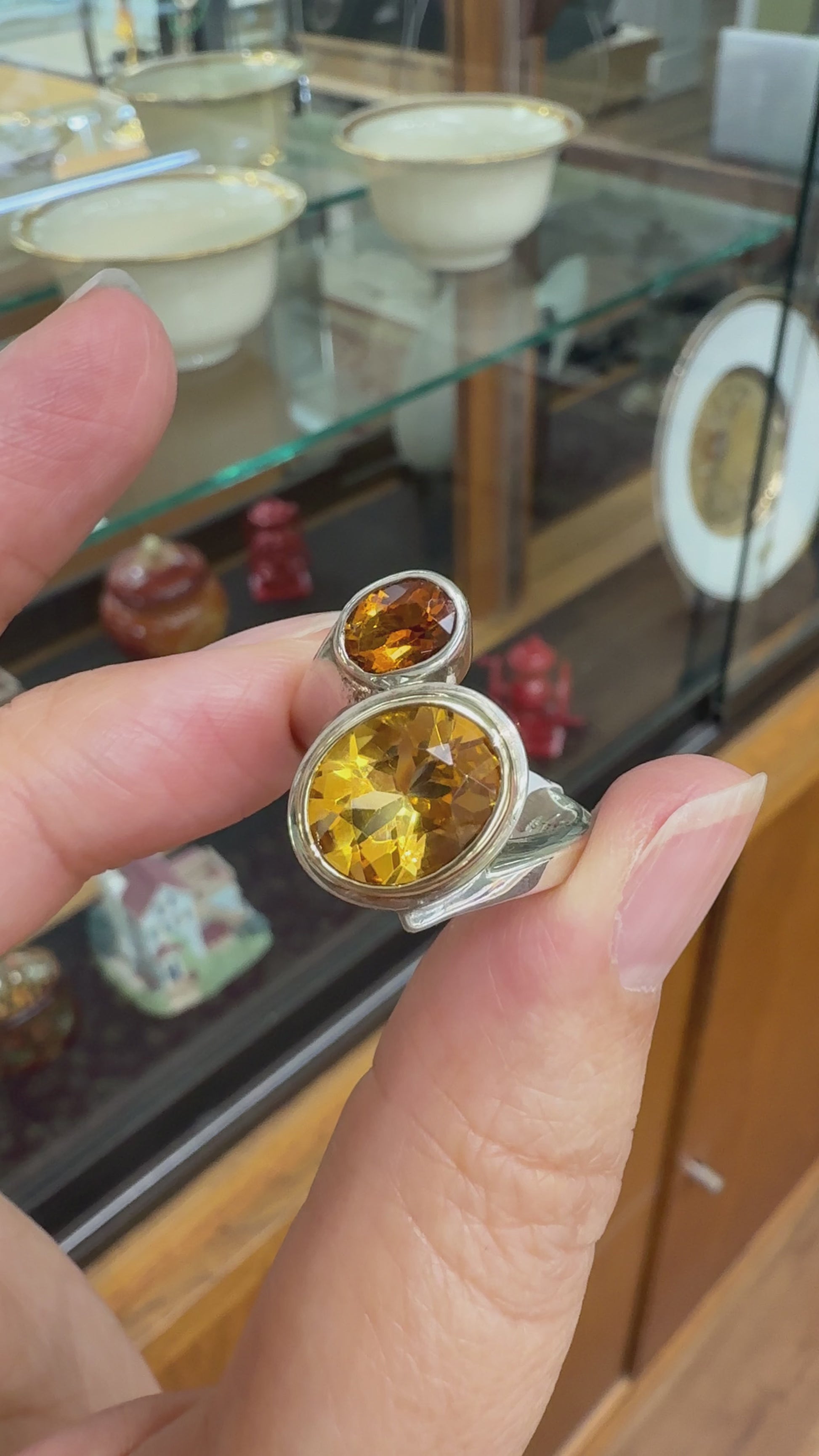 Rigoberto Double Citrine Bypass Ring Sterling/14k Yellow Gold
