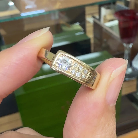 Vintage 1960's Old European Cut Diamond Band Ring 14k Yellow Gold