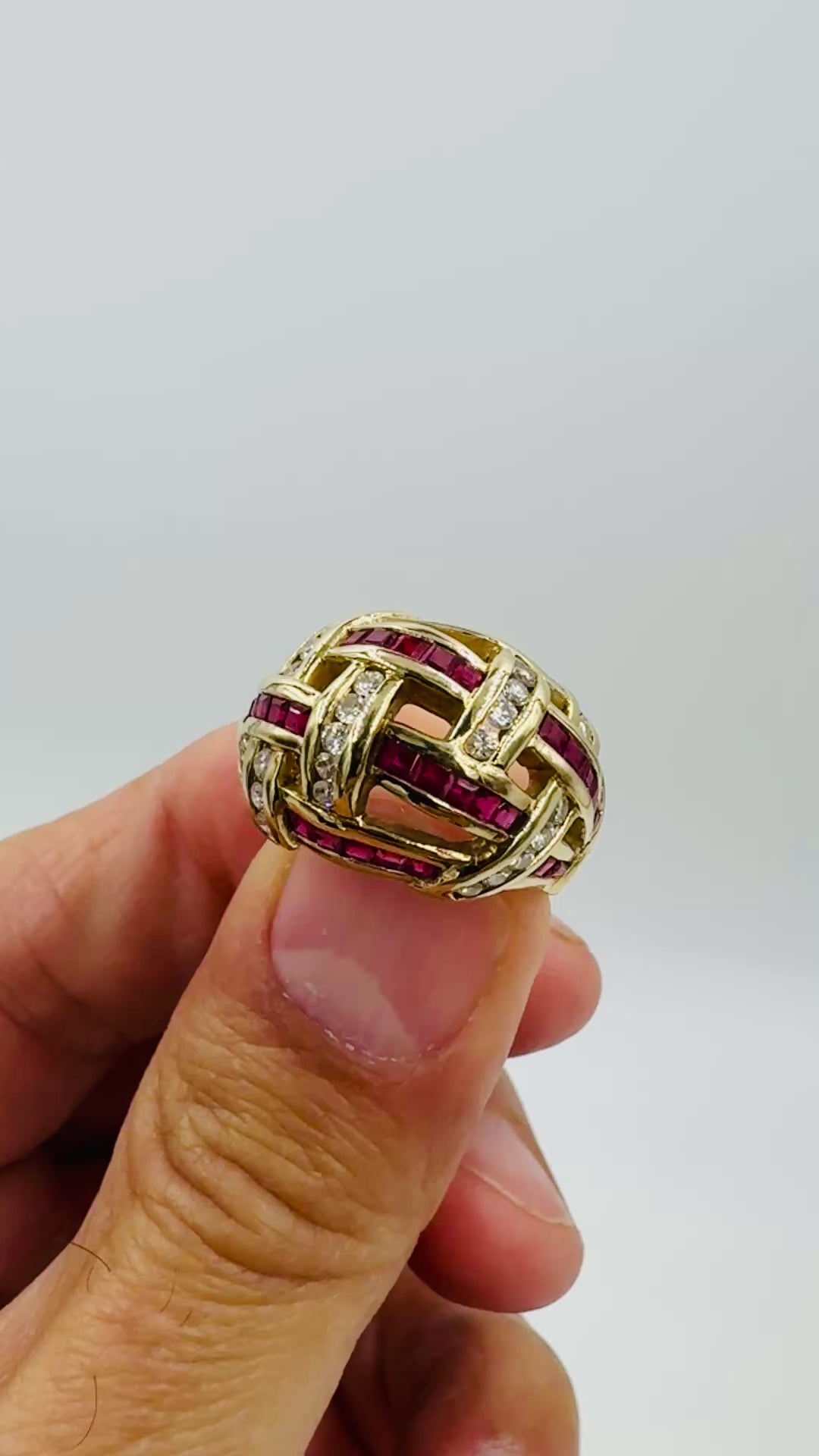 UK 14k Yellow Gold Dimaond and Ruby Dome Ring United Kingdom