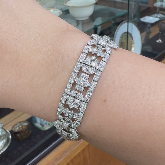 Art Deco Old Cut Diamond Statement Bracelet Platinum