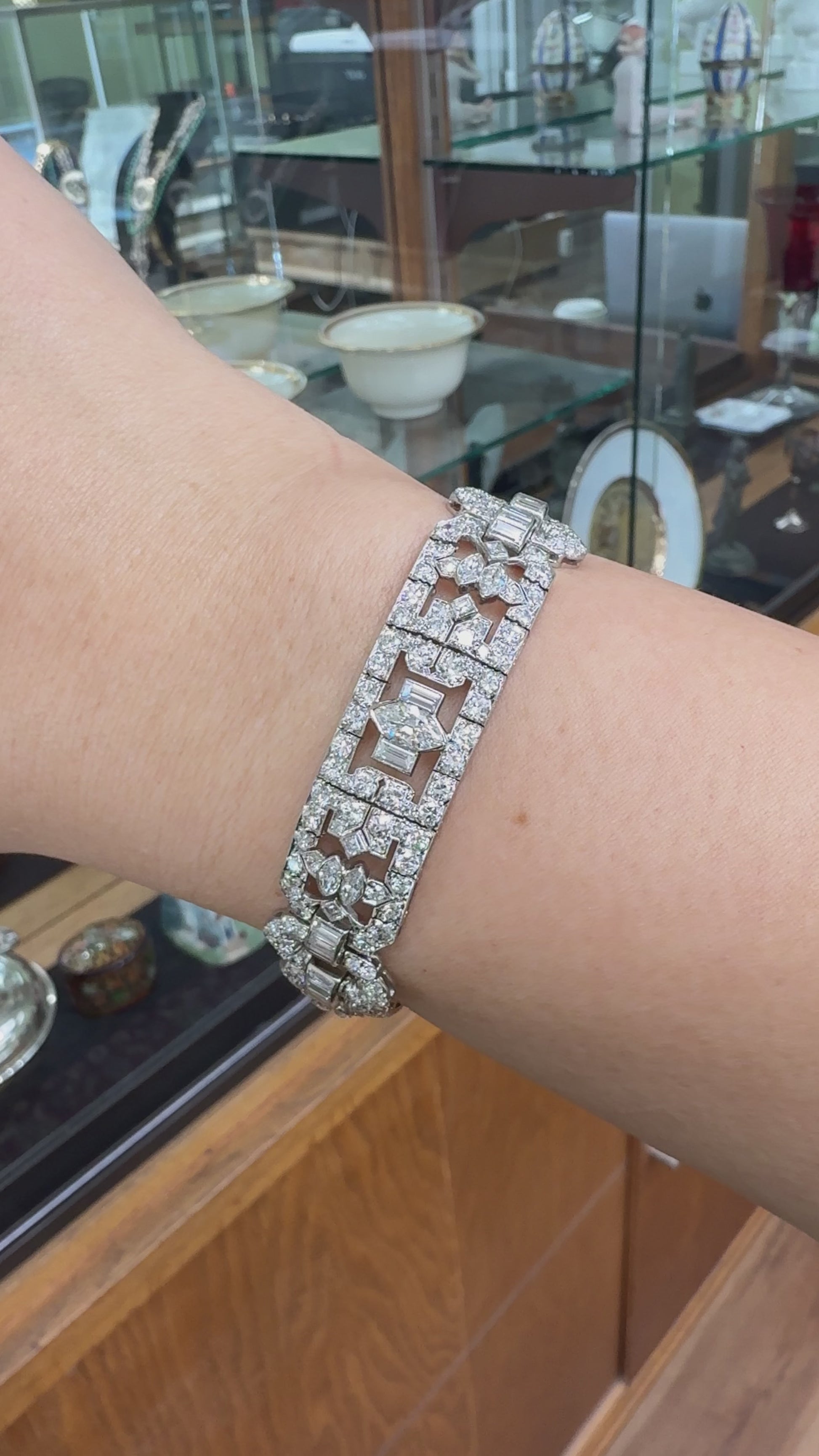 Art Deco Old Cut Diamond Statement Bracelet Platinum