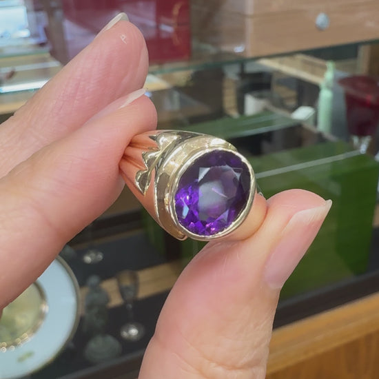 Vintage 1950's Amethyst Statement Ring 14k Yellow Gold