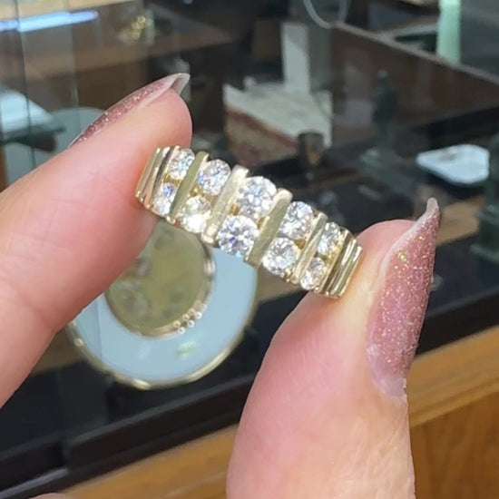 Vintage 1970's Two Row Diamond Band Ring 14k Yellow Gold