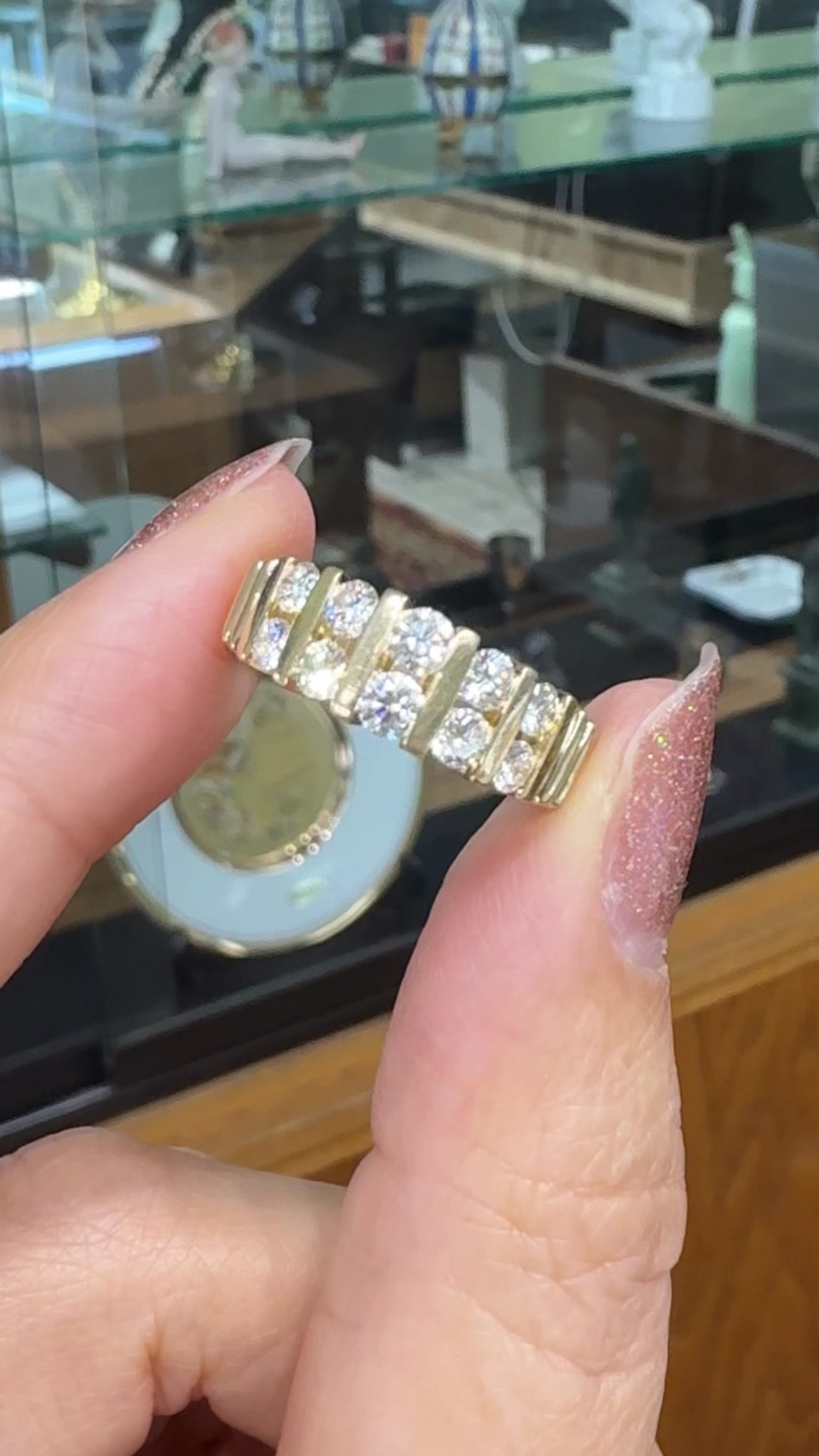 Vintage 1970's Two Row Diamond Band Ring 14k Yellow Gold