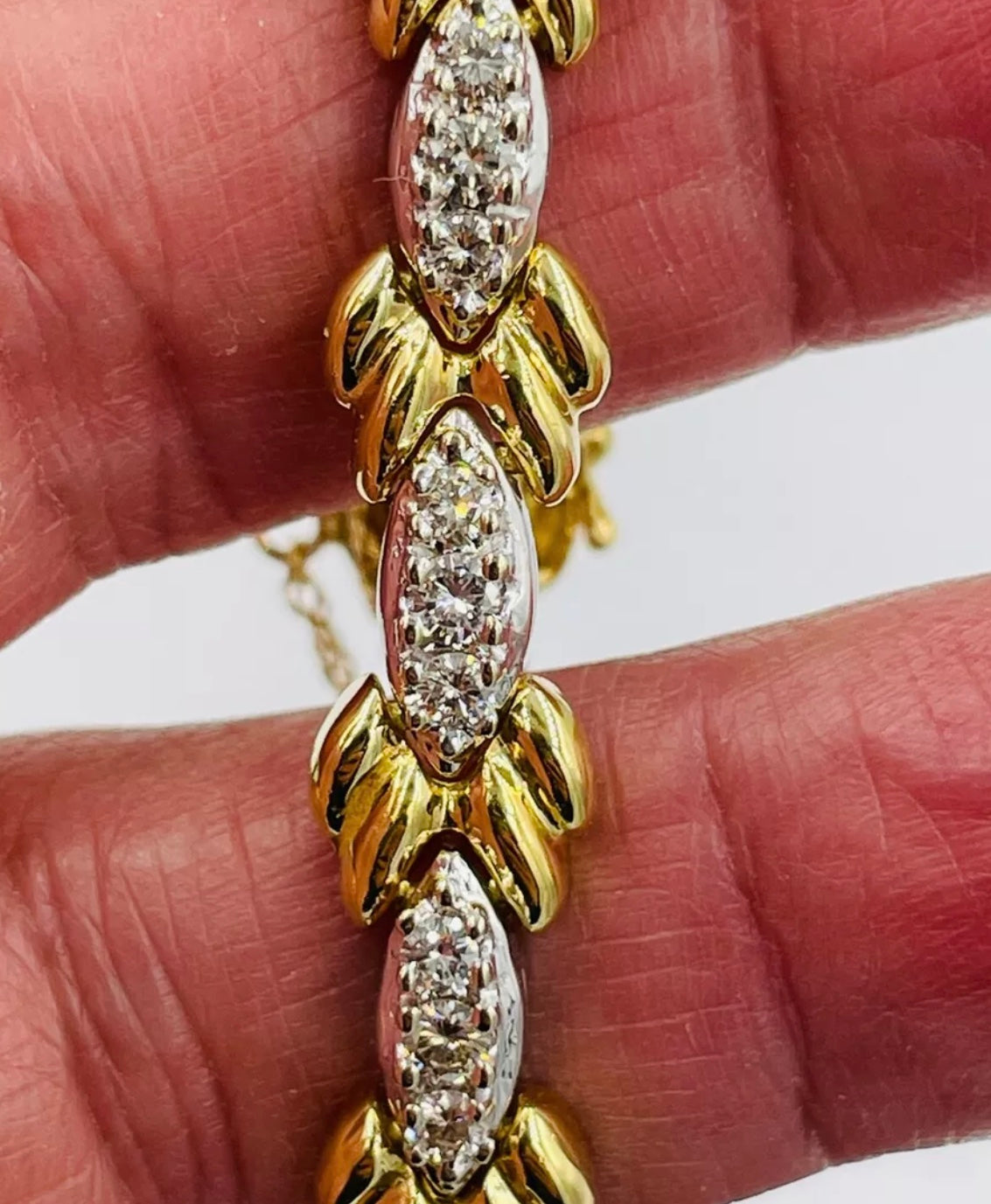 Estate 18k gold Diamond link bracelet white and Yellow Gold