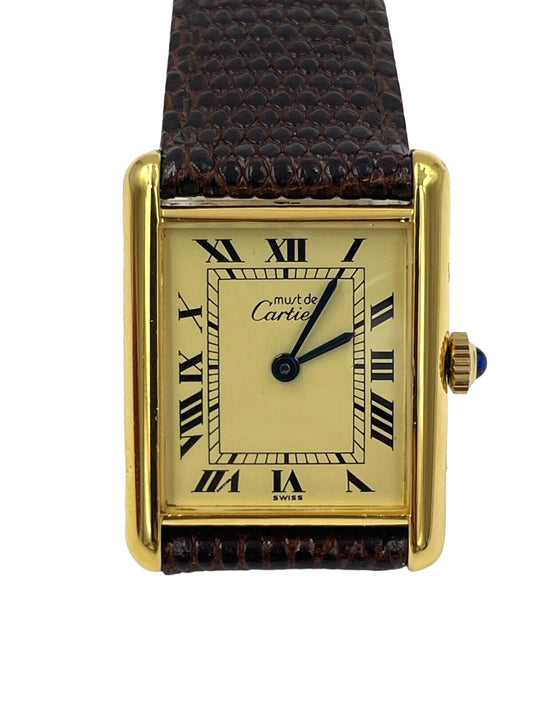 Cartier Must Tank Quartz Wristwatch Watch Argent 925 Gold Vermeil