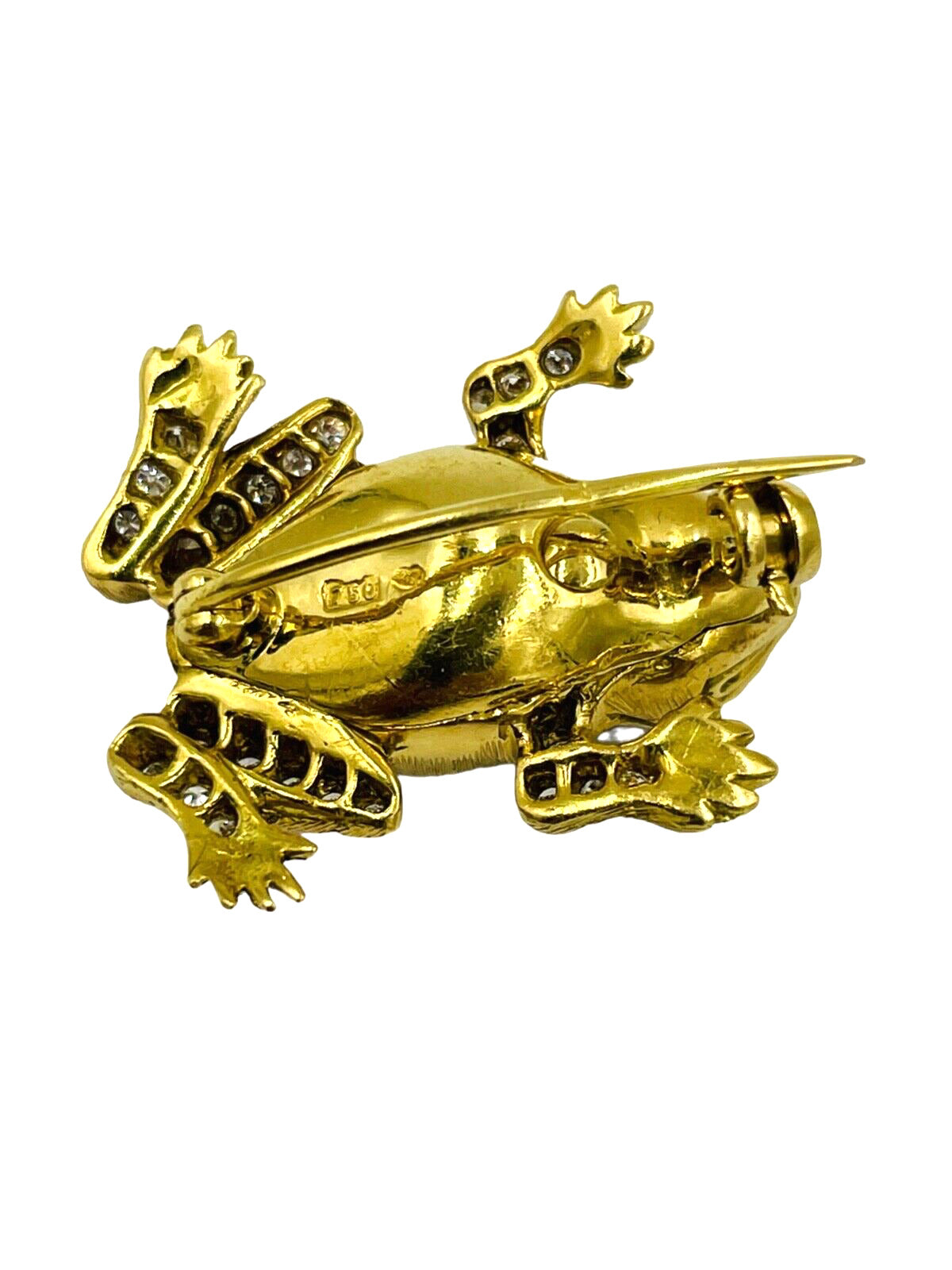 Austrian Diamond Emerald Gold Frog Brooch Art Deco
