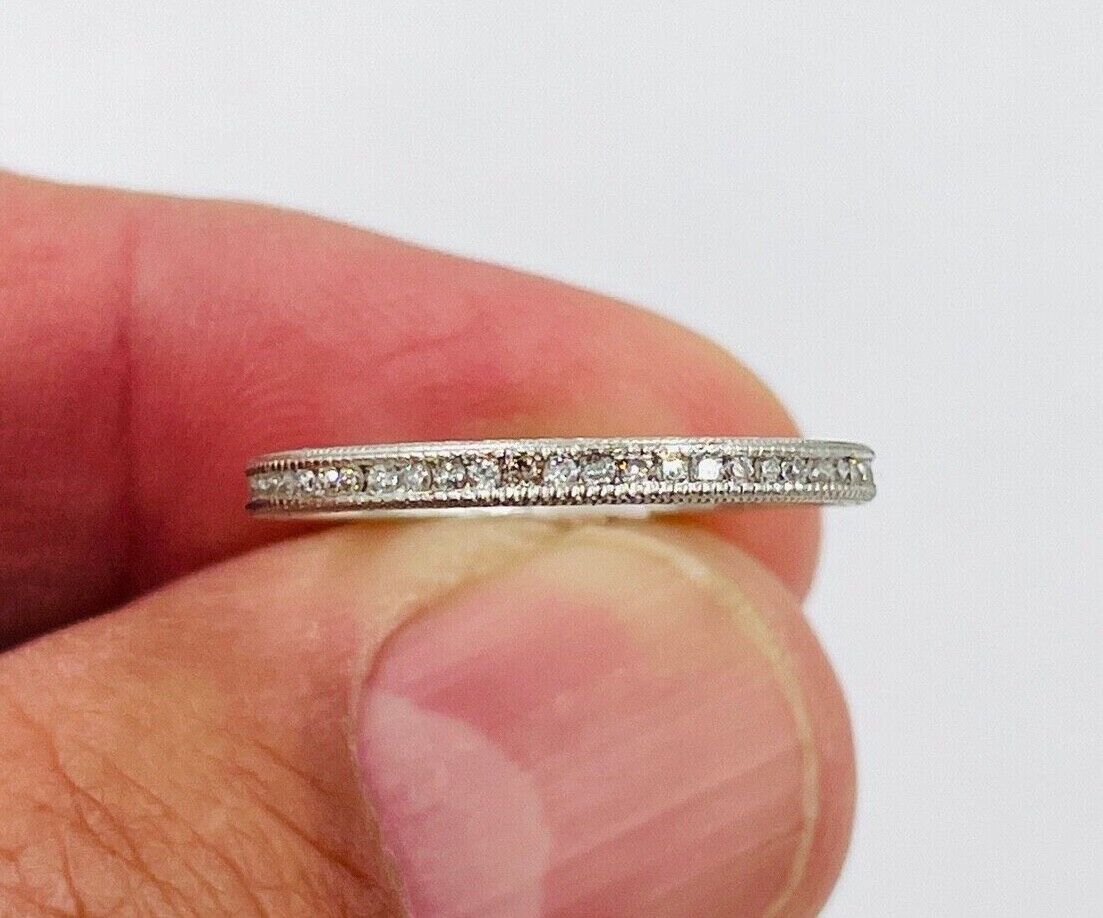 Platinum diamond Band Ring hand etched .40cts 1.9mm