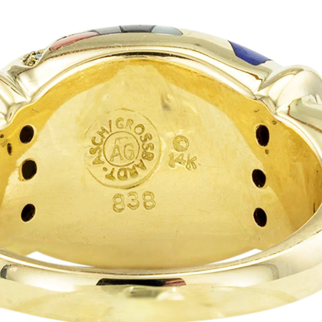 Asch Grossbardt Gemstone Inlaid Yellow Gold Ring