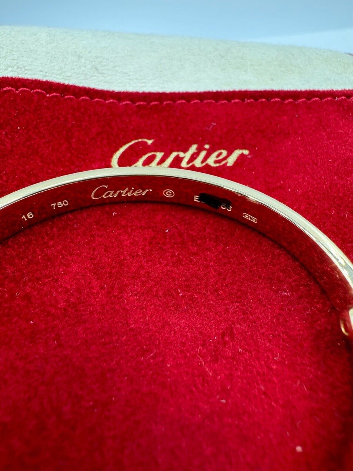Cartier 18K Yellow Gold Love Bracelet Size 16 with service receipt