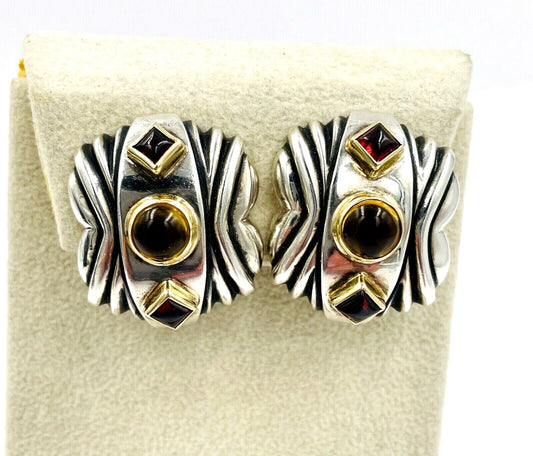 Designer Rigoberto Sterling & 14K Yellow Gold Citrine Amethyst Earrings clip-on