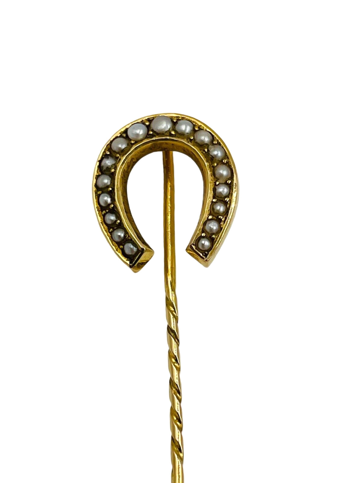 Vintage  Swedish 18k Yellow Gold Horse Shoe Pearl Stick Pin