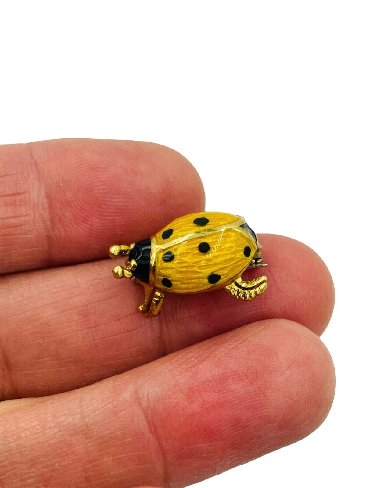 Italian Lady Bug Brooch Pin 18K Yellow Gold Enamel