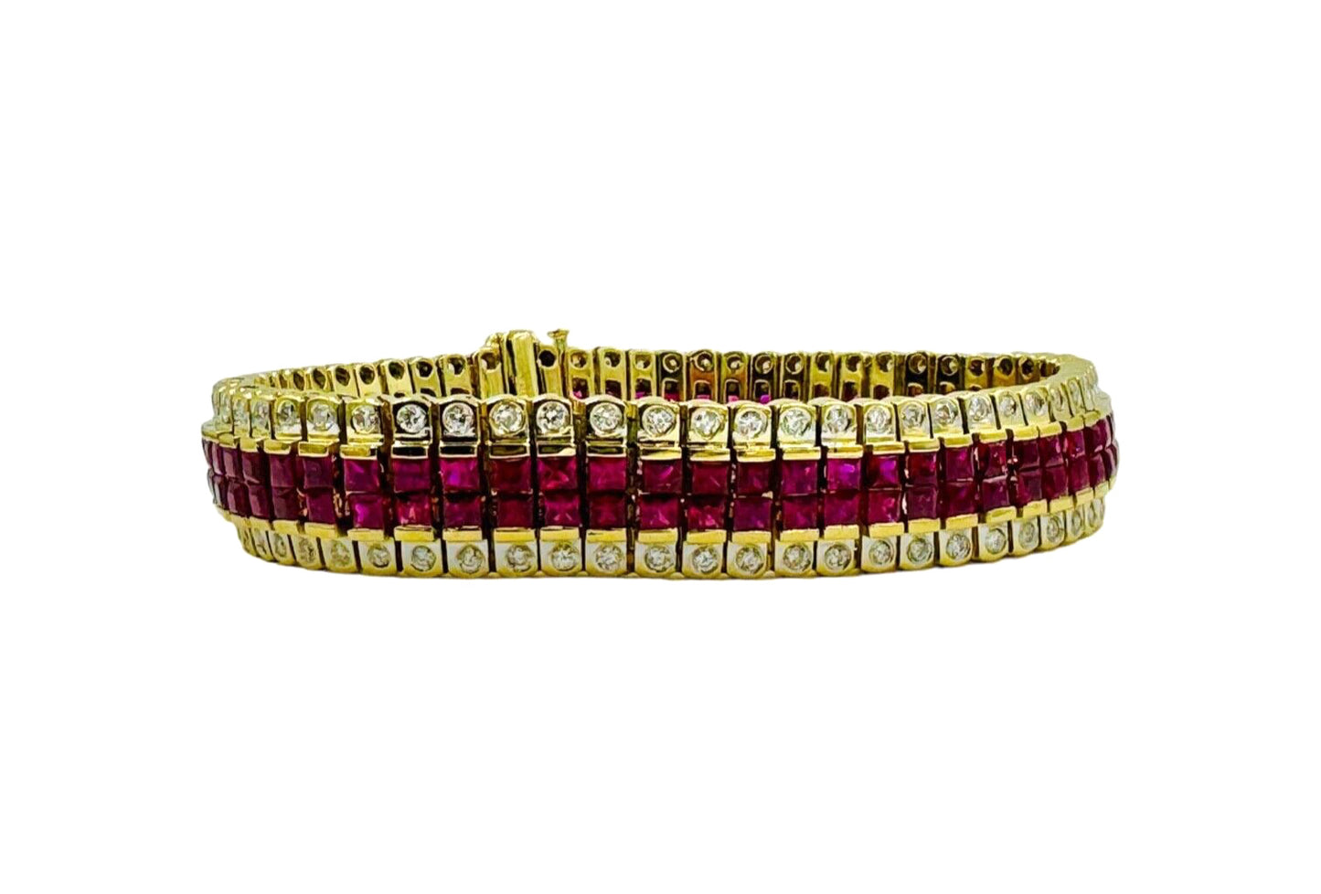 Estate 18k Gold Ruby and Diamond bracelet 7" long