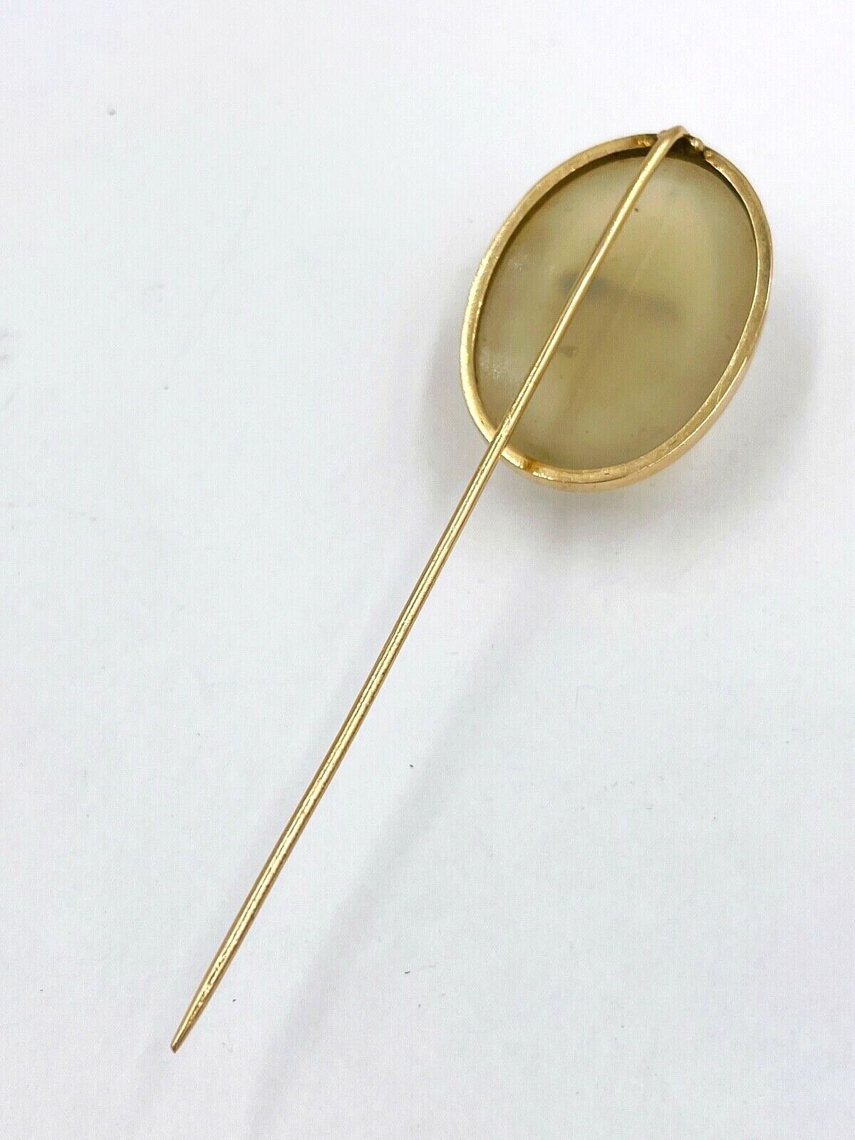 Antique 10K Yellow Gold Agate Dome Lapel Pin stick hat pin