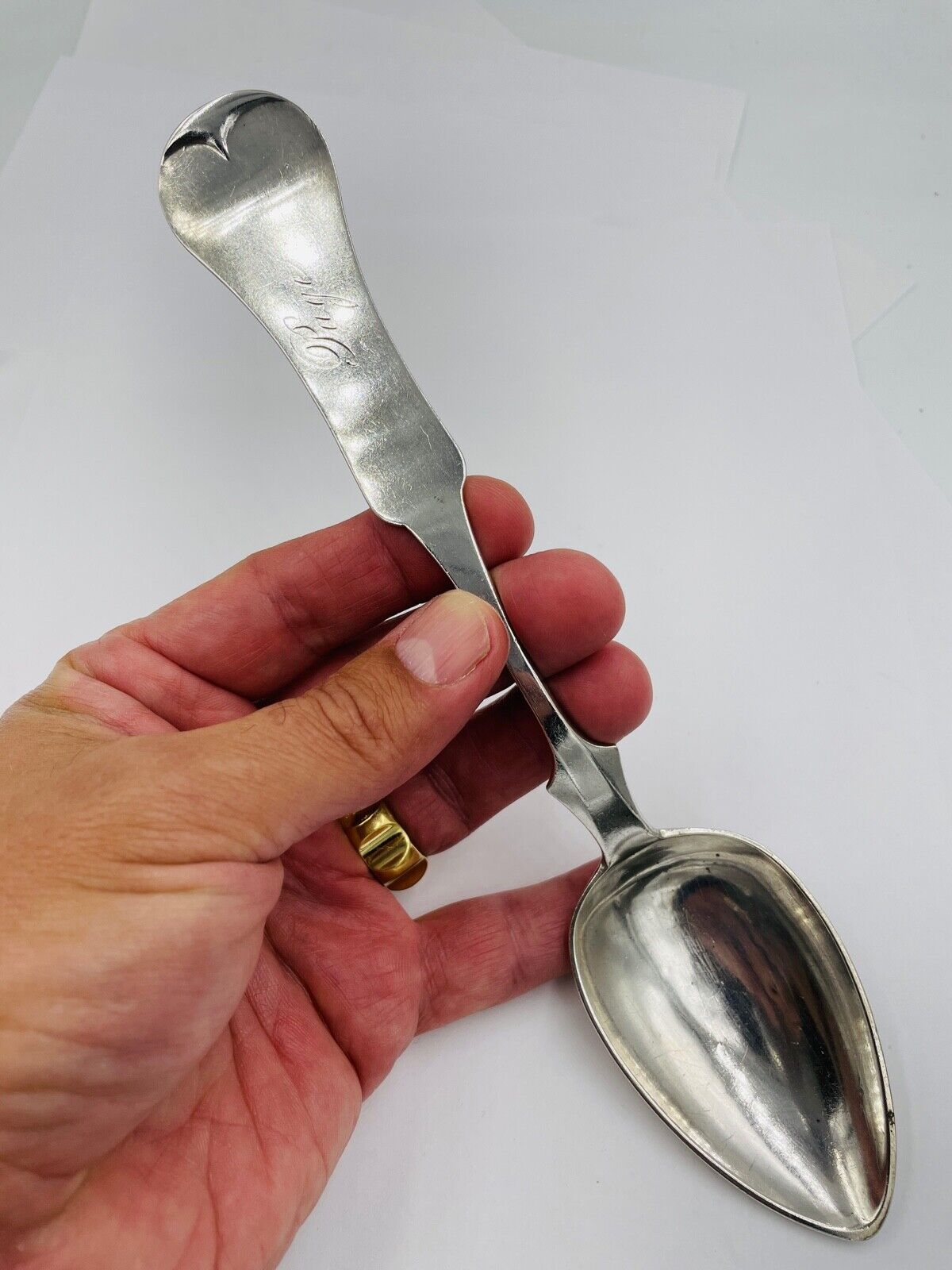 Antique 19th C. Duhme Sterling Silver Serving Spoon 8.5" fiddle