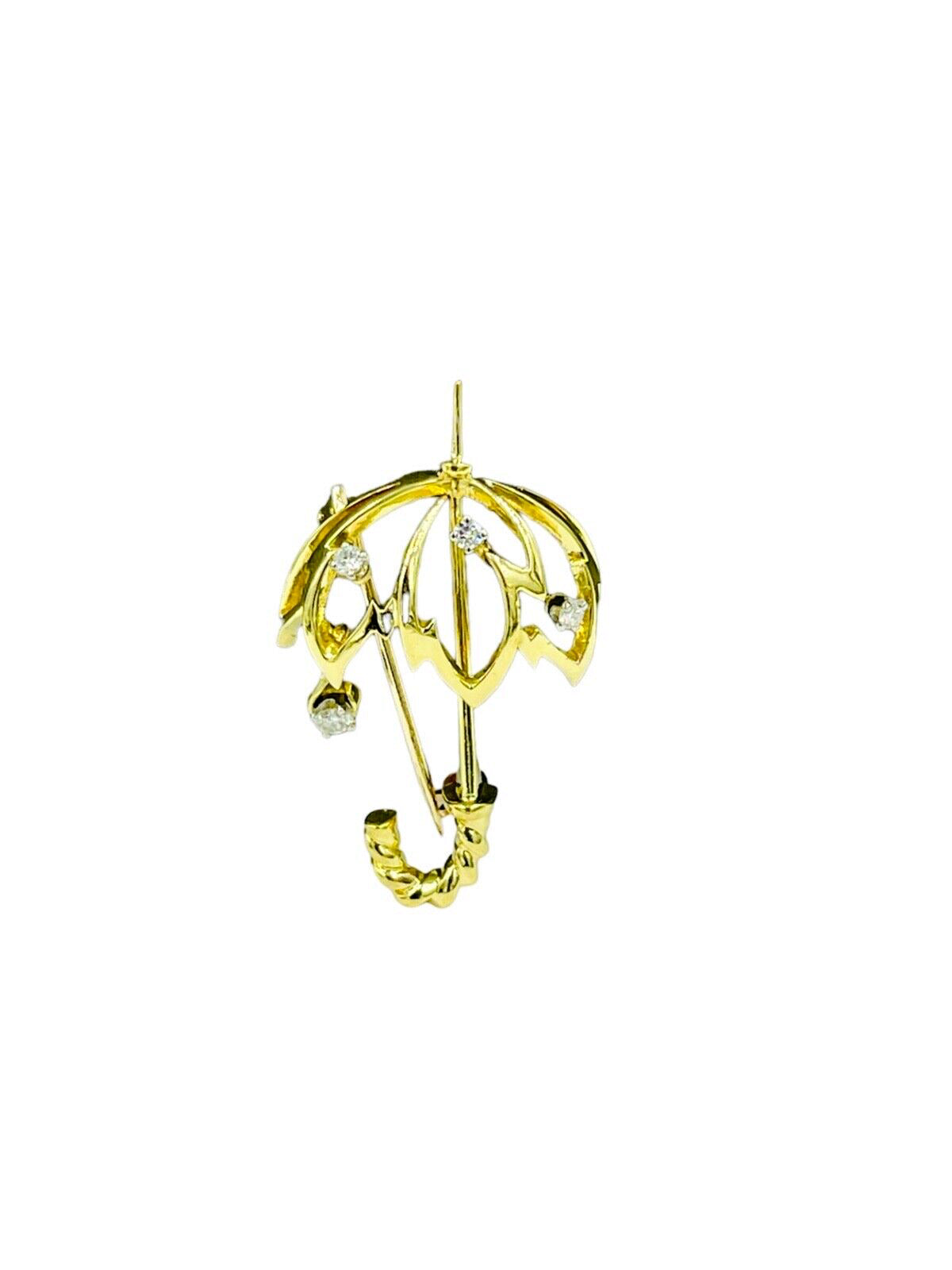 Vintage Kurt Wayne Umbrella Diamond Brooch Pin 18K Yellow Gold