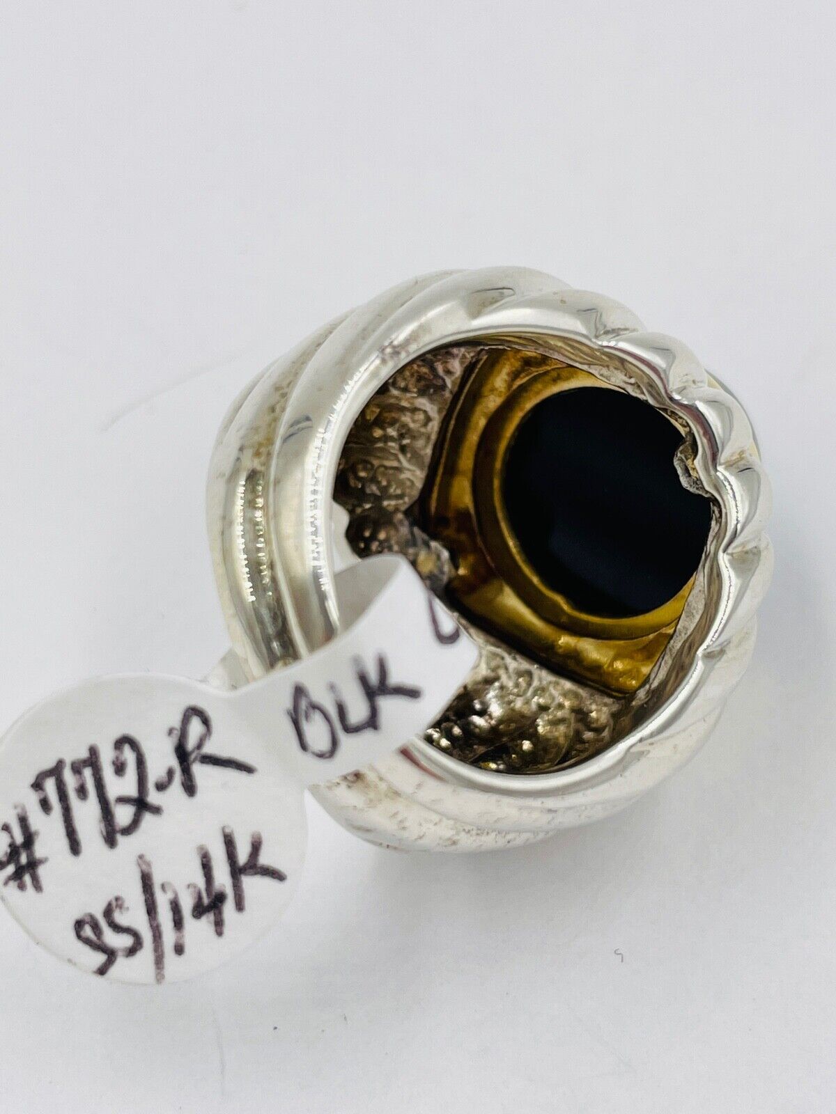 Designer Rigoberto 14k and Sterling Silver Onyx cabochon dome ring
