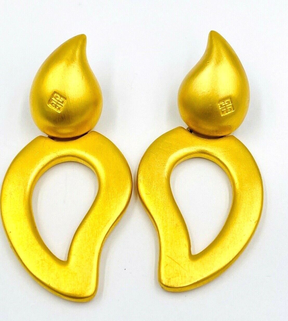 Vintage Givenchy Signed Statement Clip Earrings Brushed Gold Chunky Runway