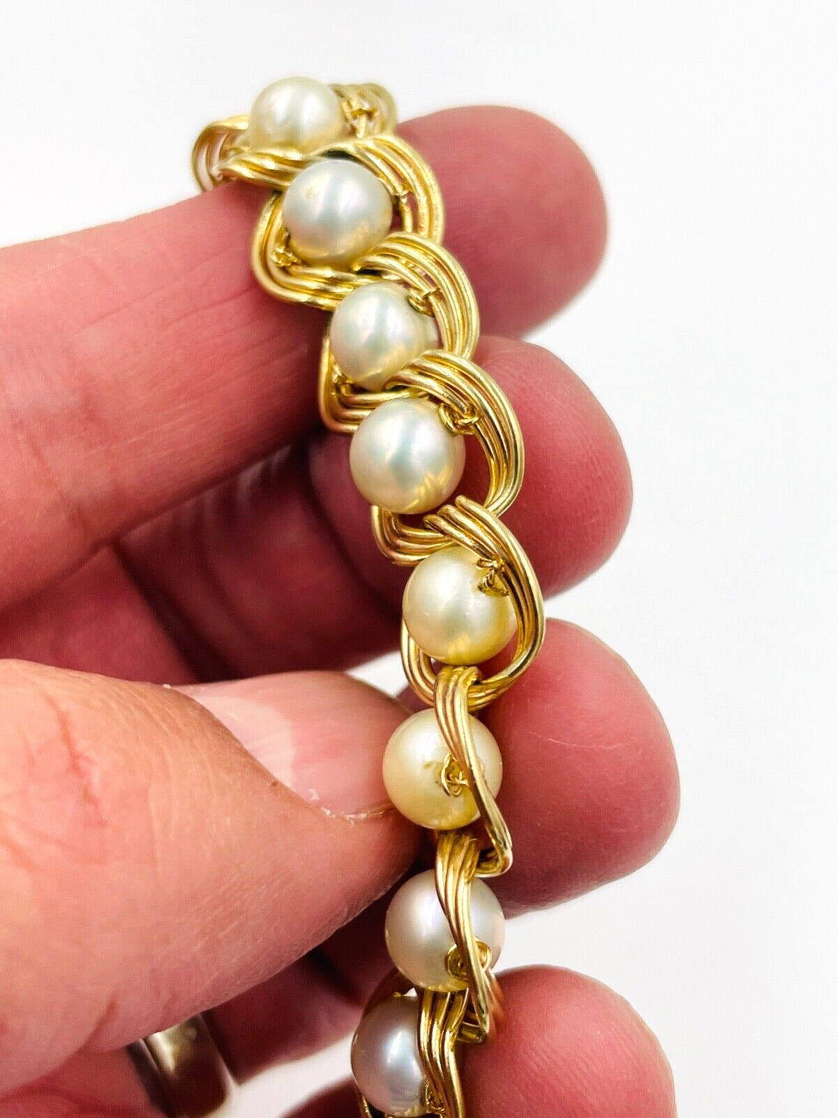 Vintage 14K Yellow Gold Pearl swirl Link Bracelet 7" long 23.1 grams