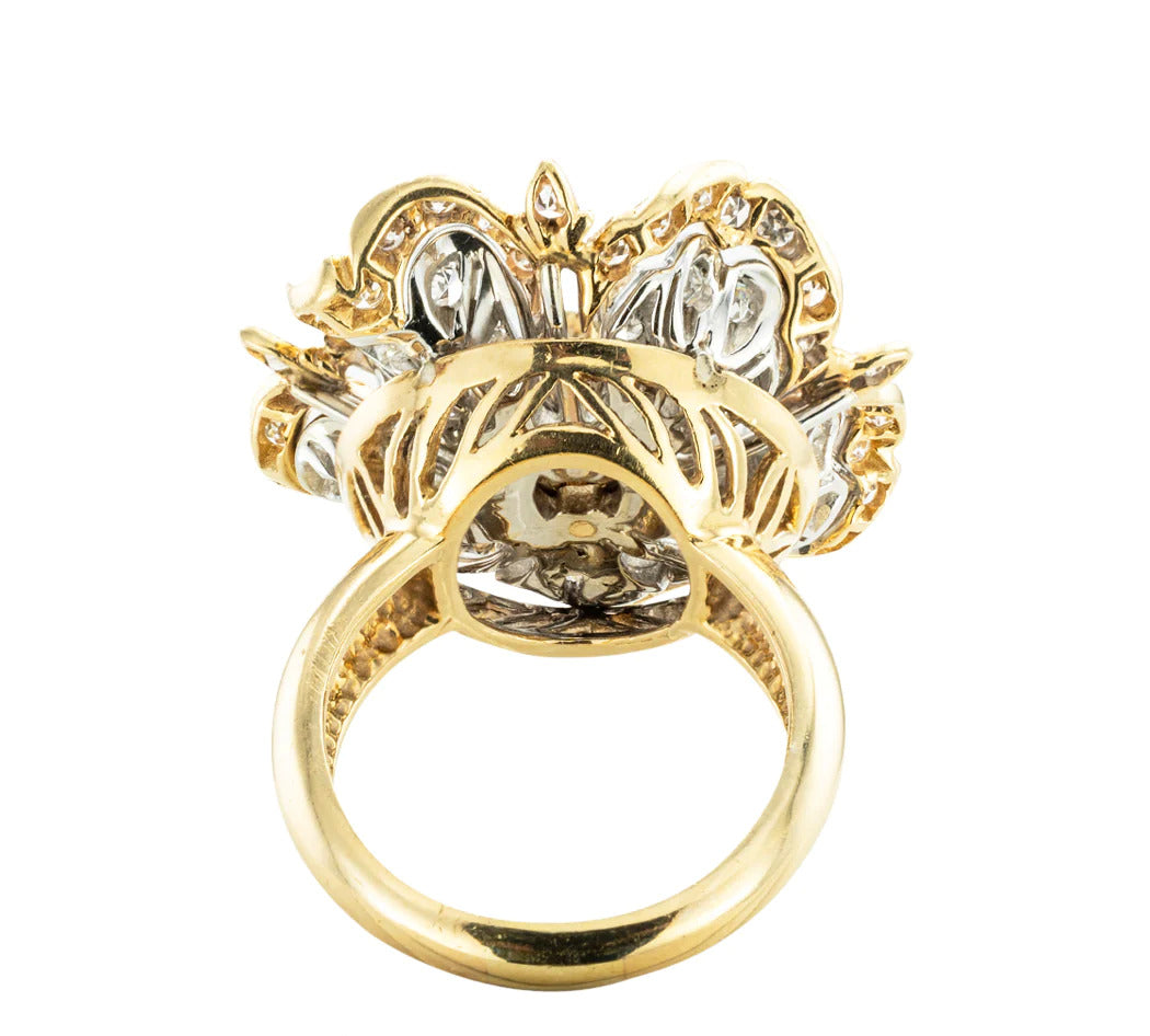 Diamond Gold Camellia Flower Cocktail Ring