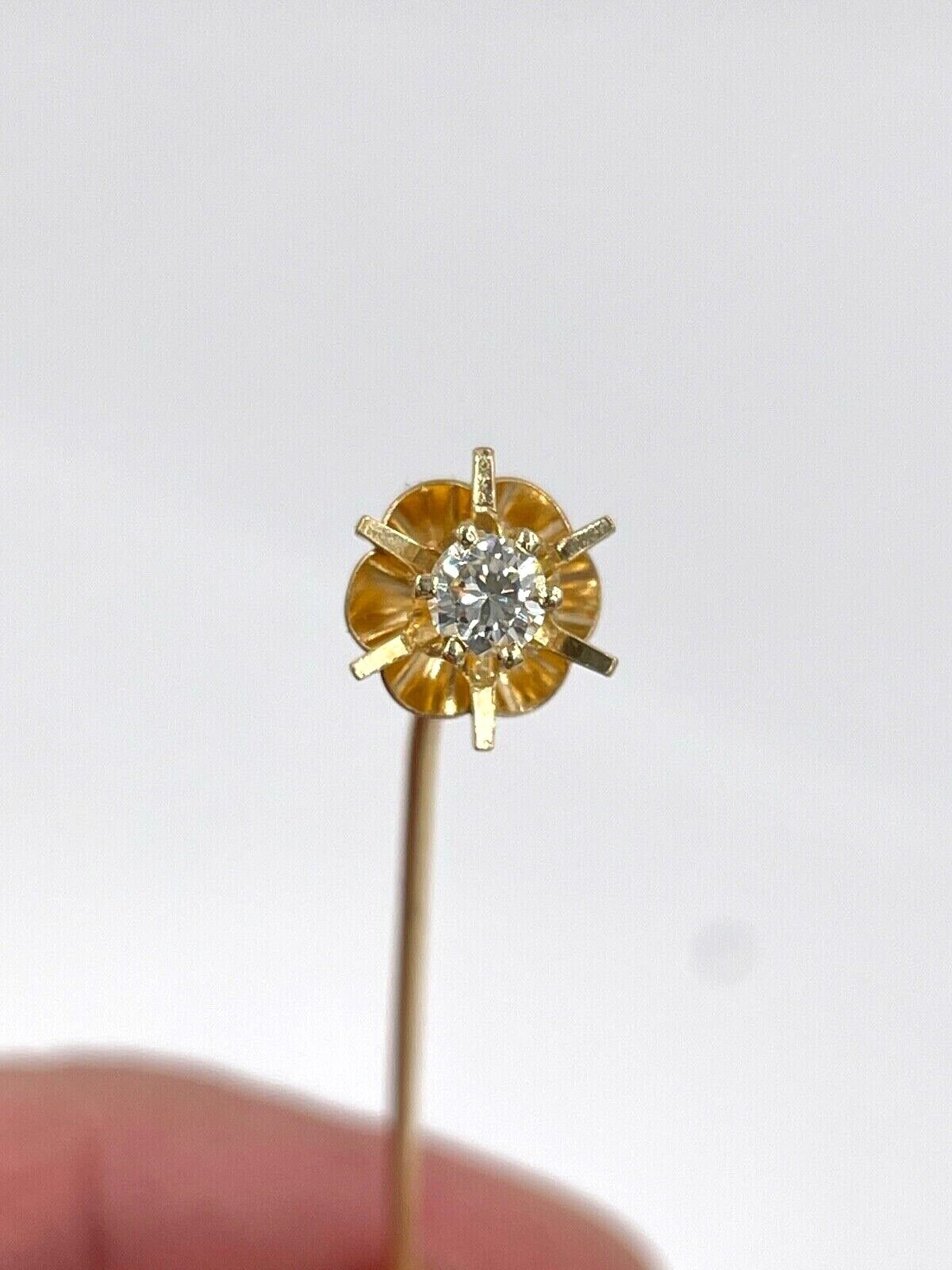 Vintage 14k gold .14cts Diamond flower stick pin Hat pin VVS