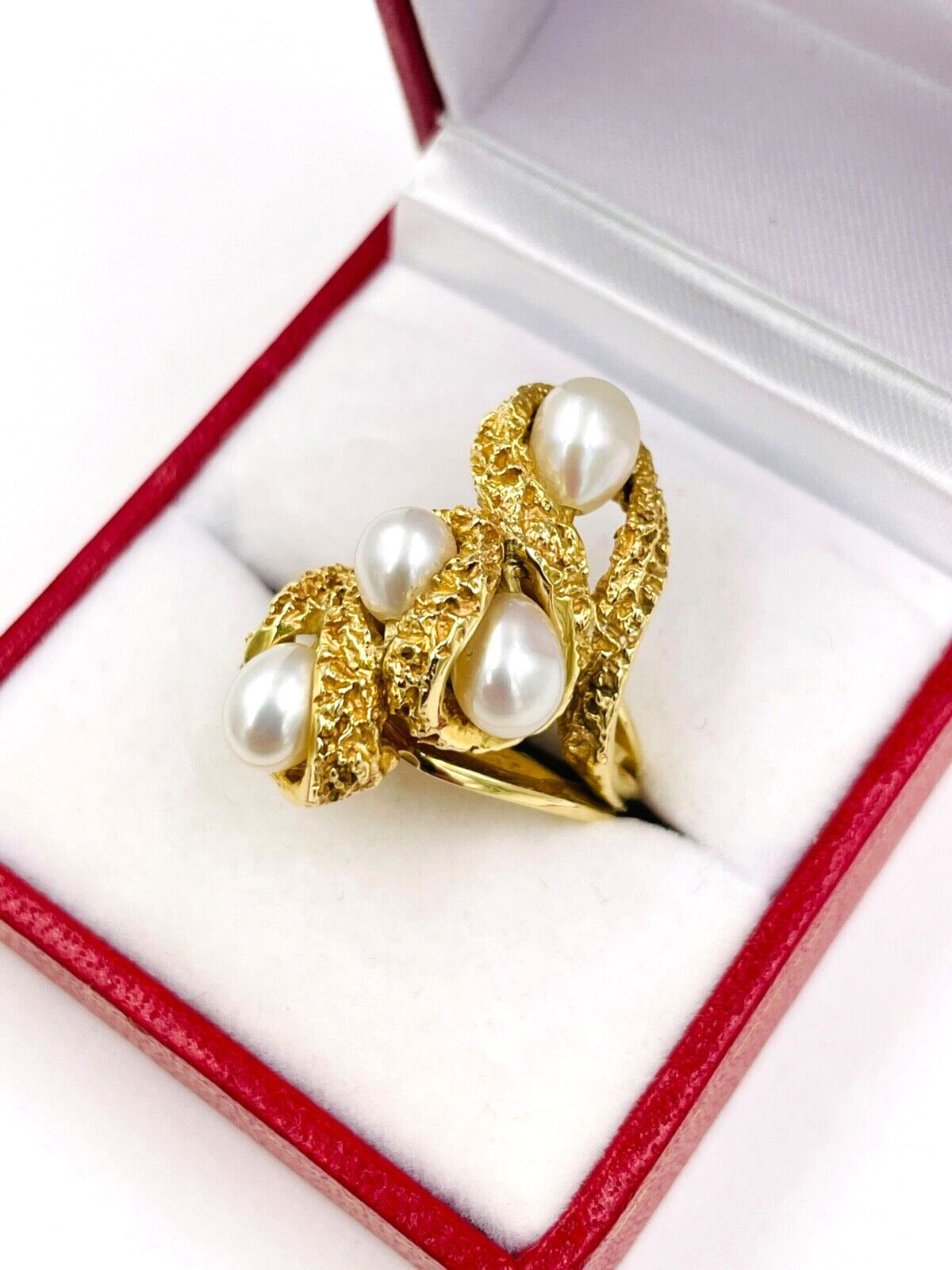 Estate 14k Yellow Gold Textured Abstract Pearl Statement ring heavy