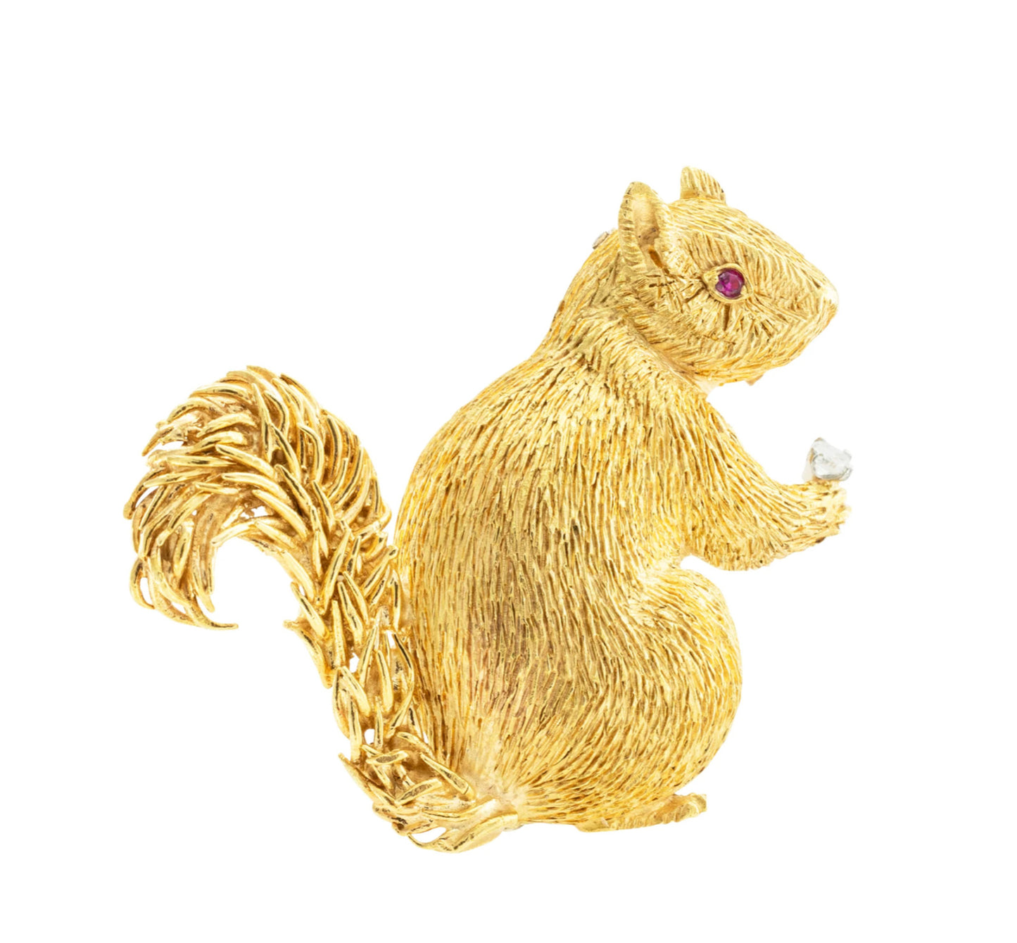 Diamond Ruby Yellow Gold Squirrel Clip Brooch