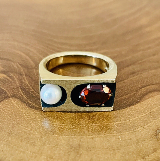 Nils Westerback Vintage Retro Garnet Pearl Ring Unisex