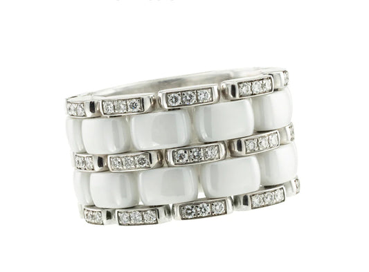Chanel Ultra Wide White Ceramic Diamond Flex Ring