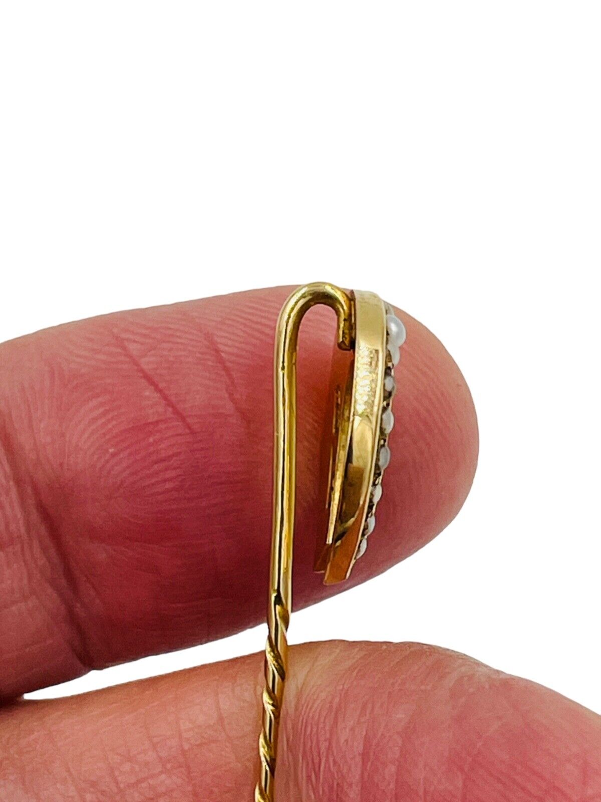 Vintage  Swedish 18k Yellow Gold Horse Shoe Pearl Stick Pin