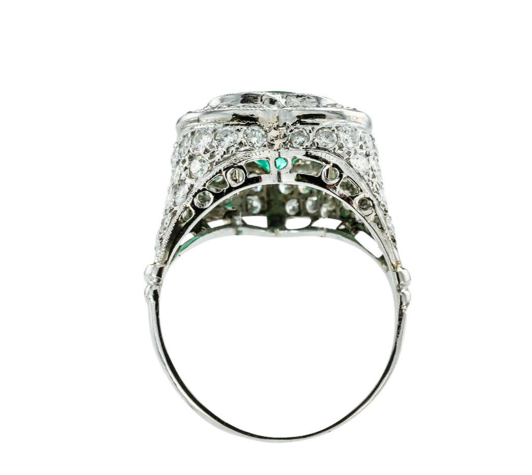 Estate Heart Shaped Emerald and Diamond Platinum Cocktail Ring