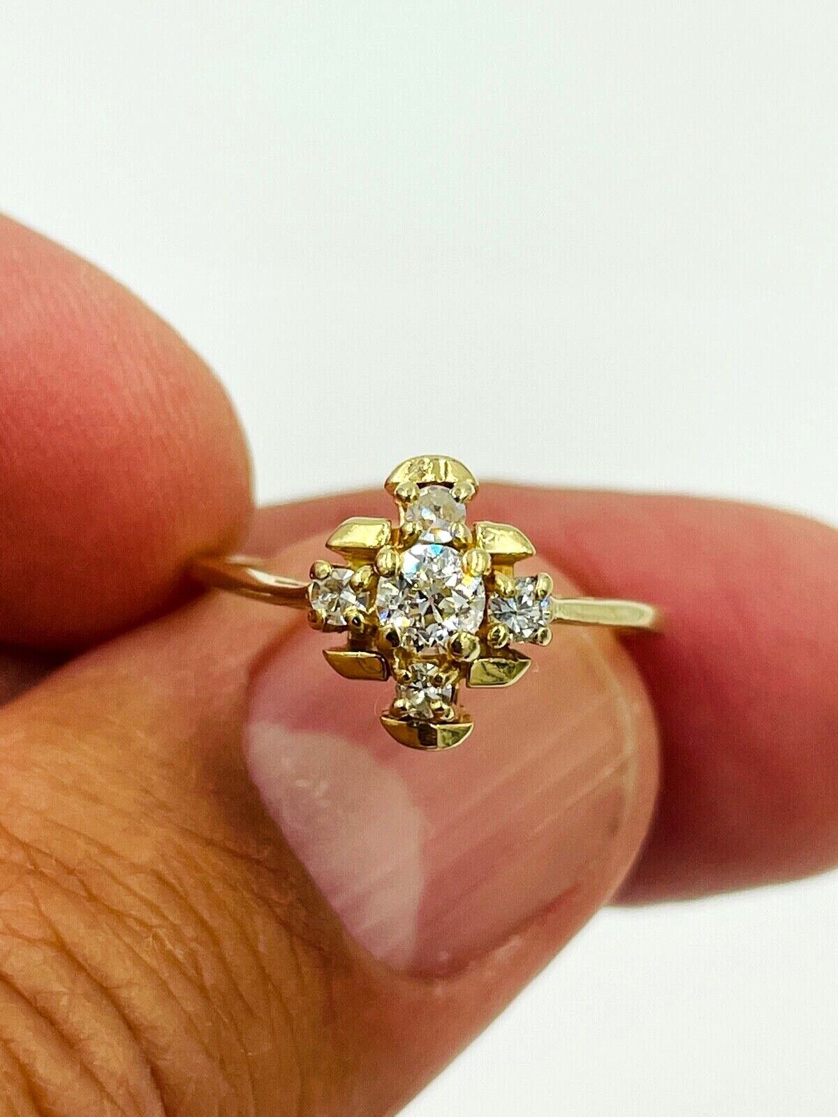 Vintage 14k Yellow Gold Old Mine Cut Diamond Ring .32cts VS