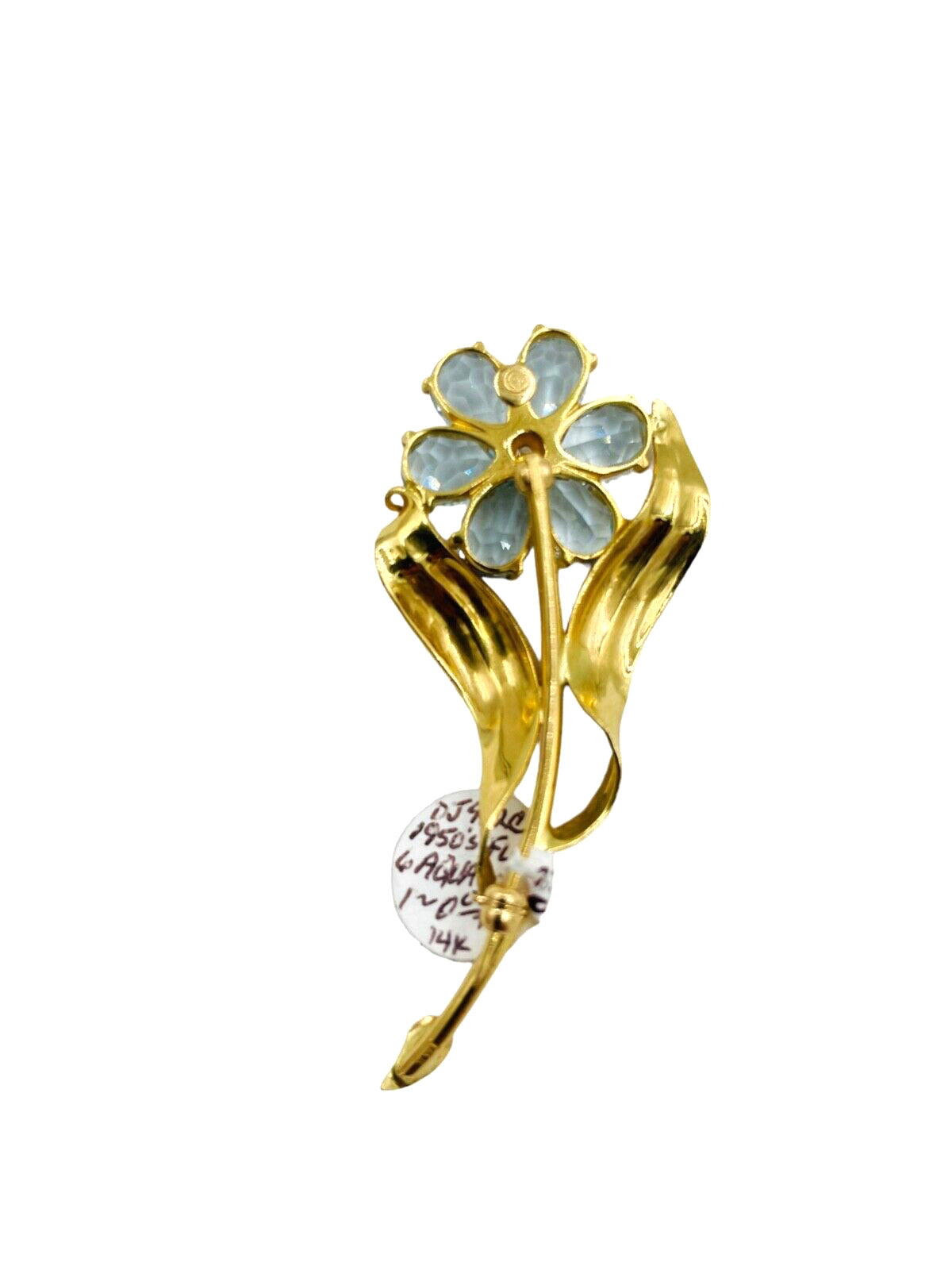 Retro Aquamarine Diamond Yellow Gold Flower Brooch