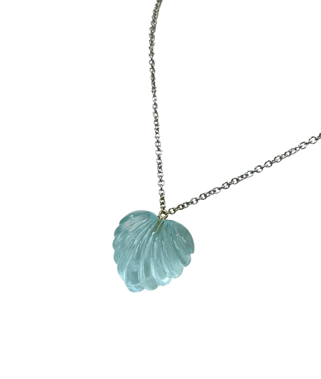 Estate Aquamarine Heart  Pendant with 14k white gold Necklace