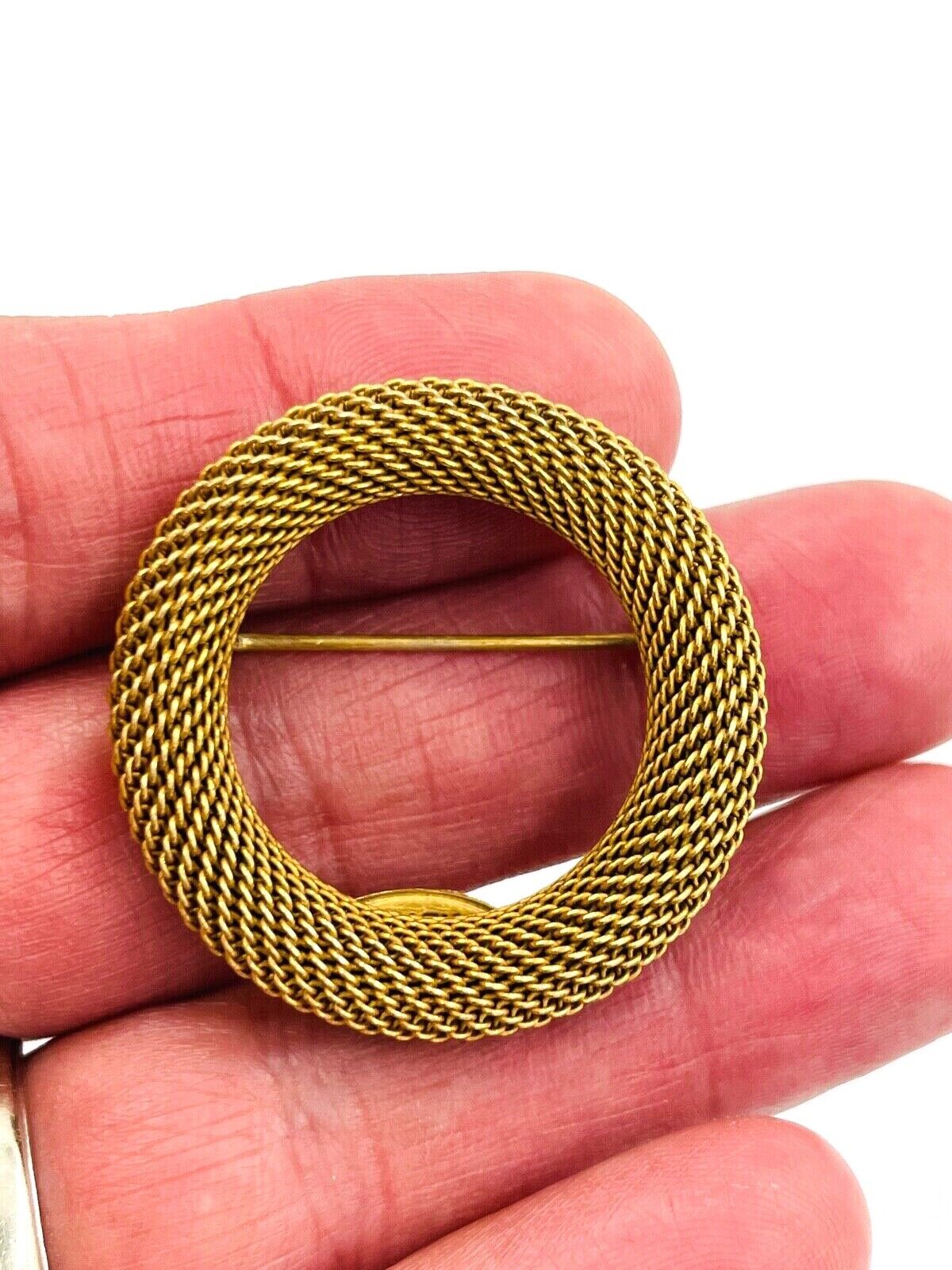Vintage Miriam Haskell Signed Double Circle Mesh Brooch Pin