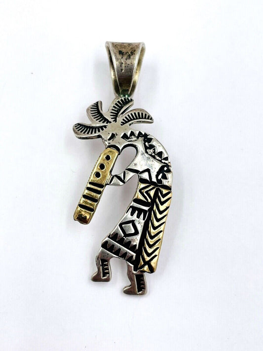 Navajo .925 Silver & 14k Gold Spirit Bear Artist Signed Ray Tafoya Pendant