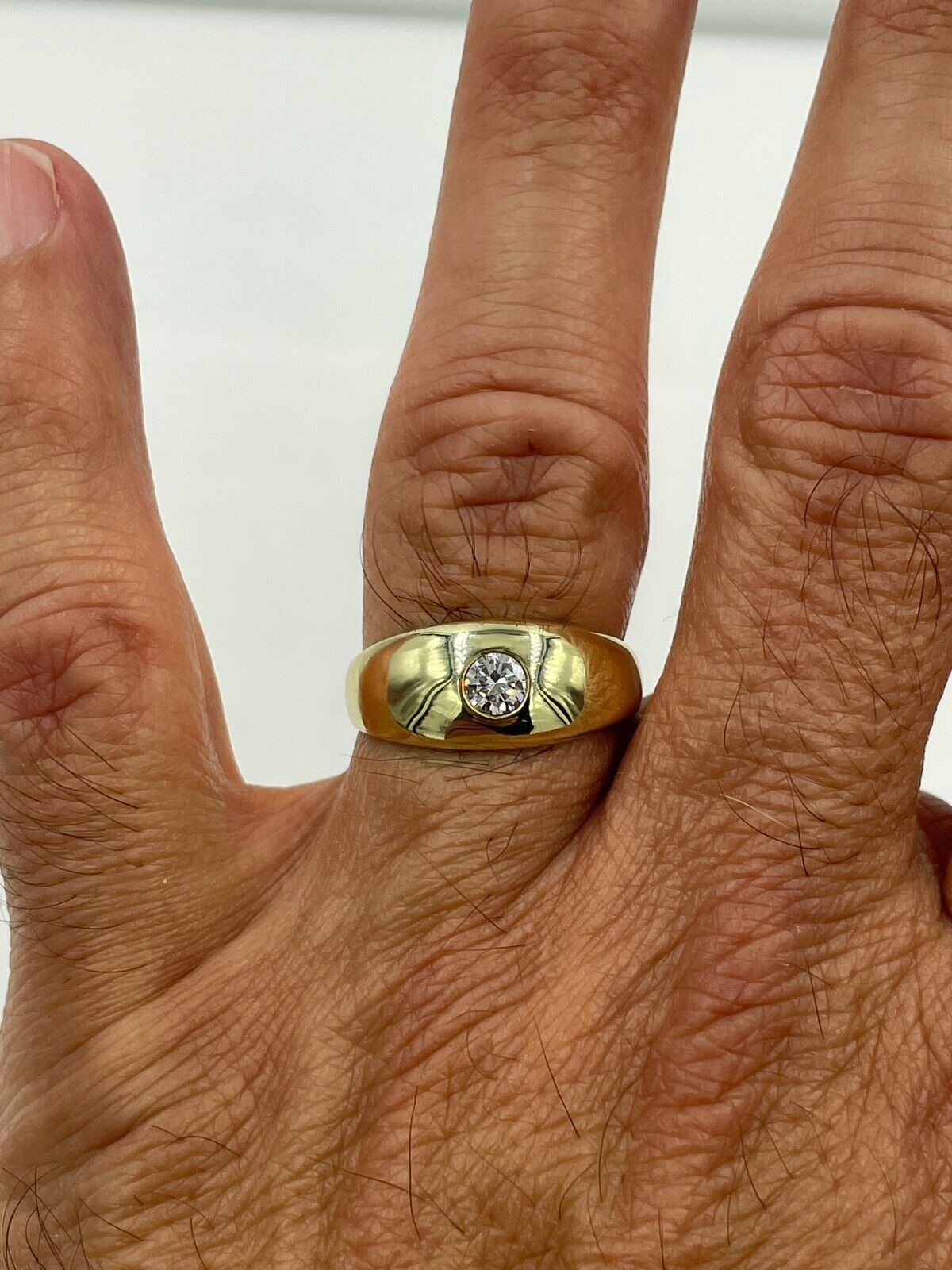 Estate 14k  gold Diamond Gypsy Men's Ring Solitaire .30ct VS