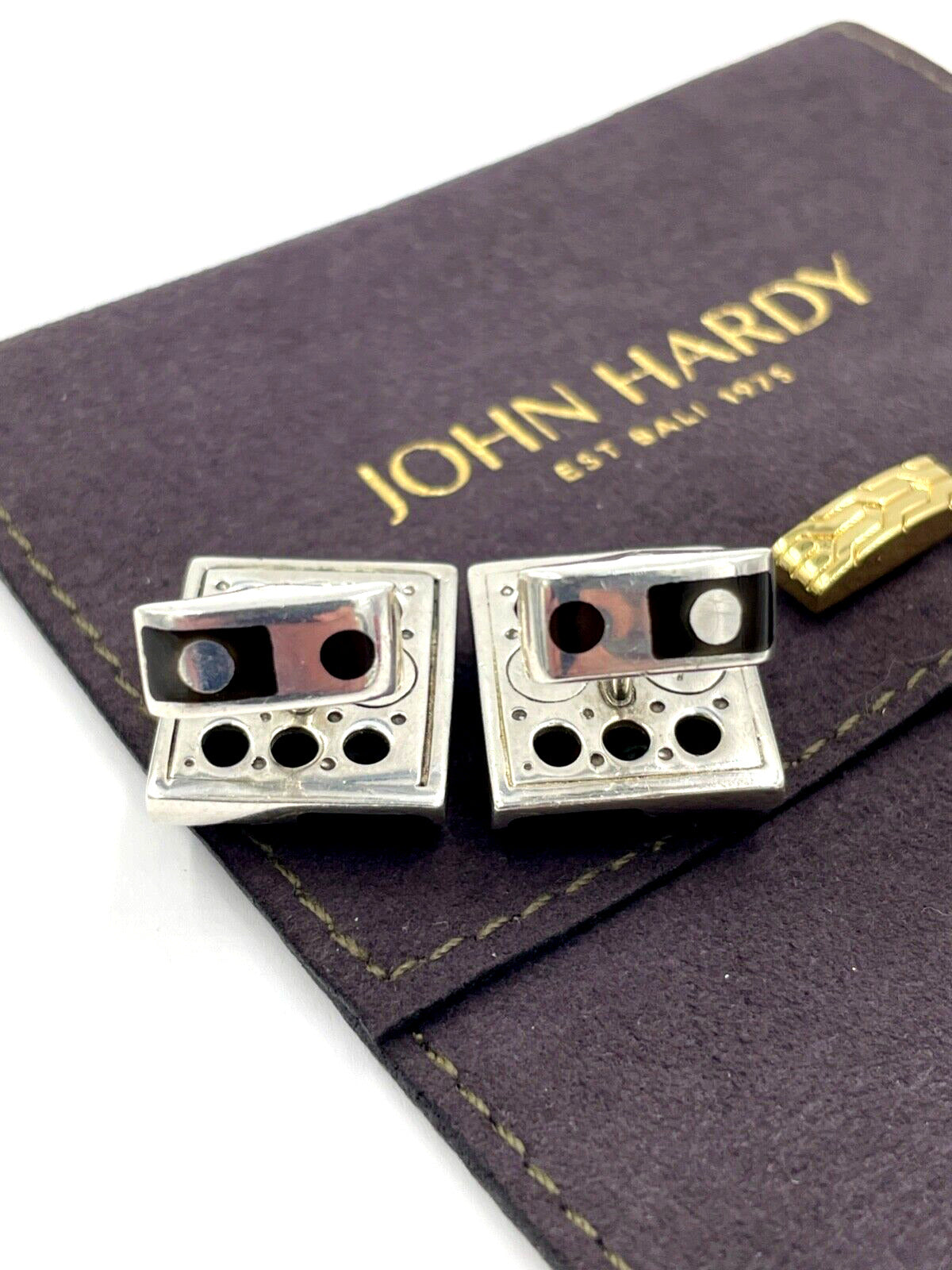 John Hardy Sterling Silver 925 Black and White Dot Cufflinks