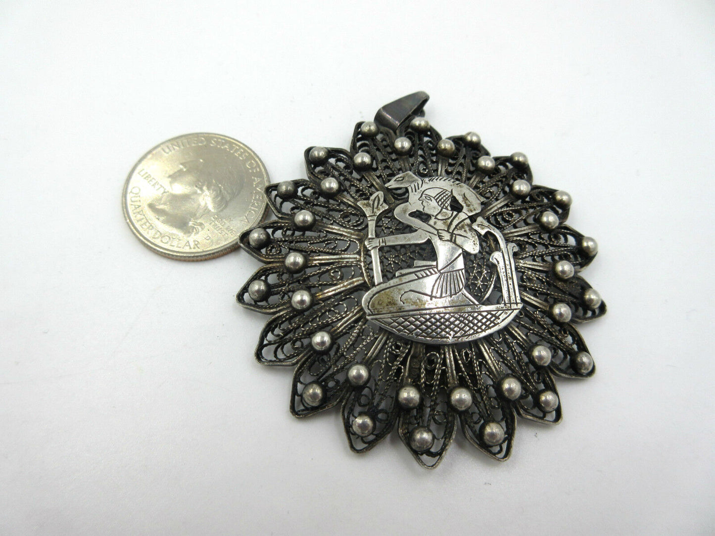 Antique 800 Silver  Egyptian African Filigree Medallion Pendant