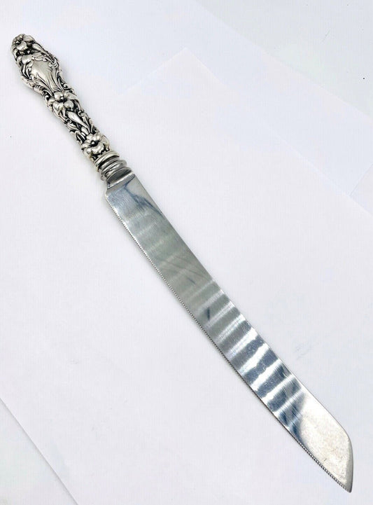 Gorham Old Lily Bread Cake Knife 12 3/4" Sterling Silver handle No Mono