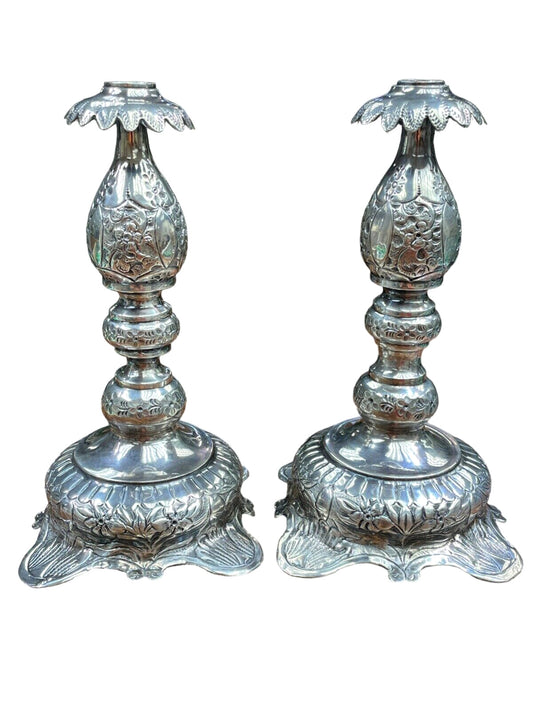 Antique Russian 84 Silver Sabbath Candlesticks