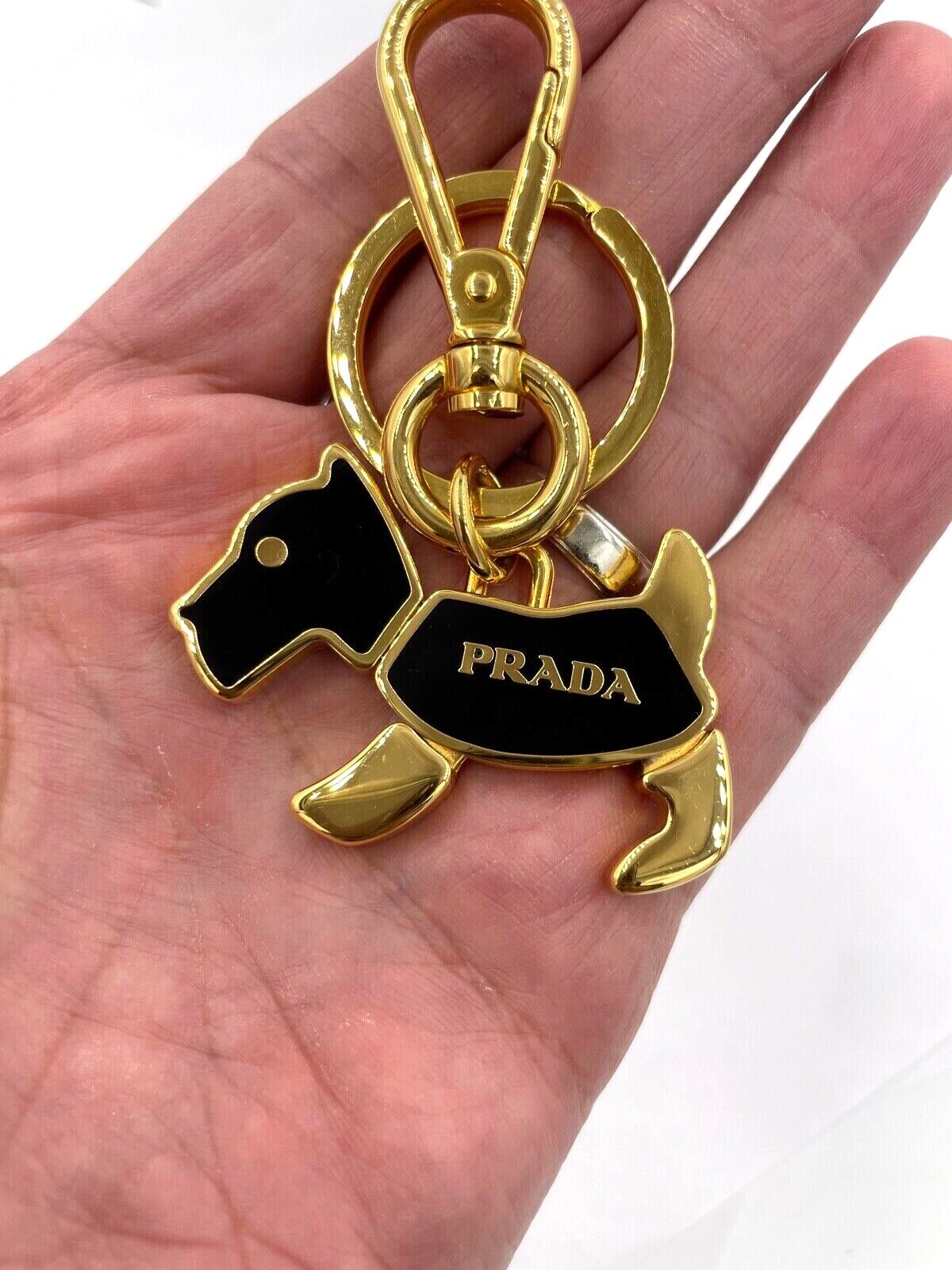 Prada Gold & Black Scottish Dog Keychain Or Bagchain