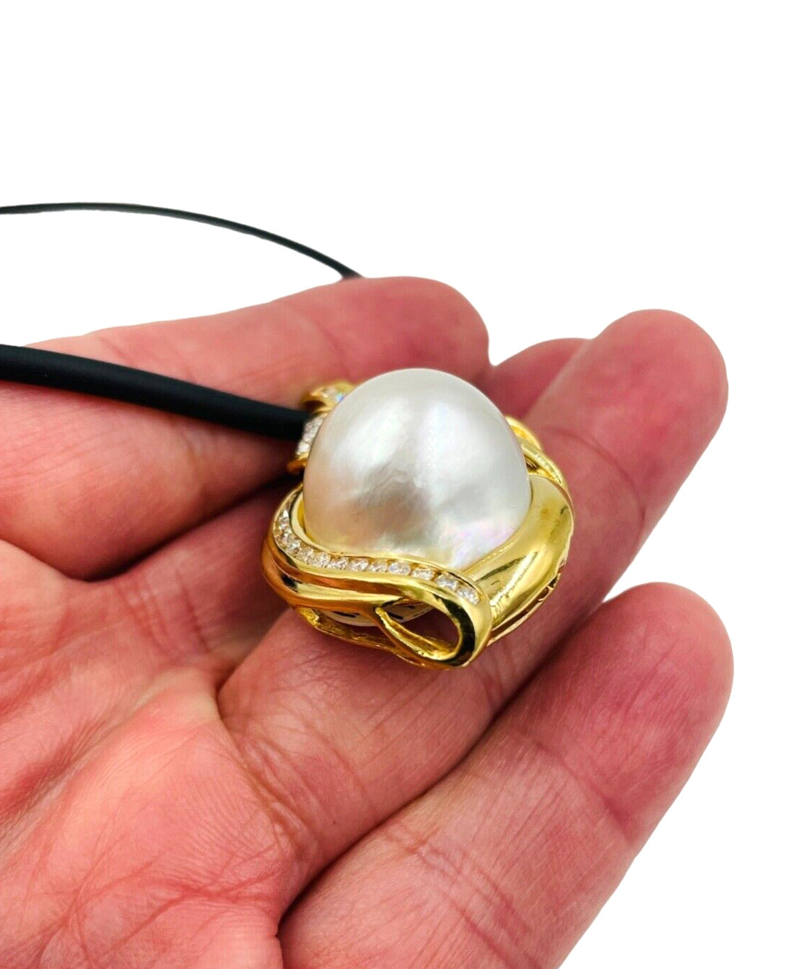 18k Yellow Gold Mabe Pearl & Diamond Enhancer Pendant