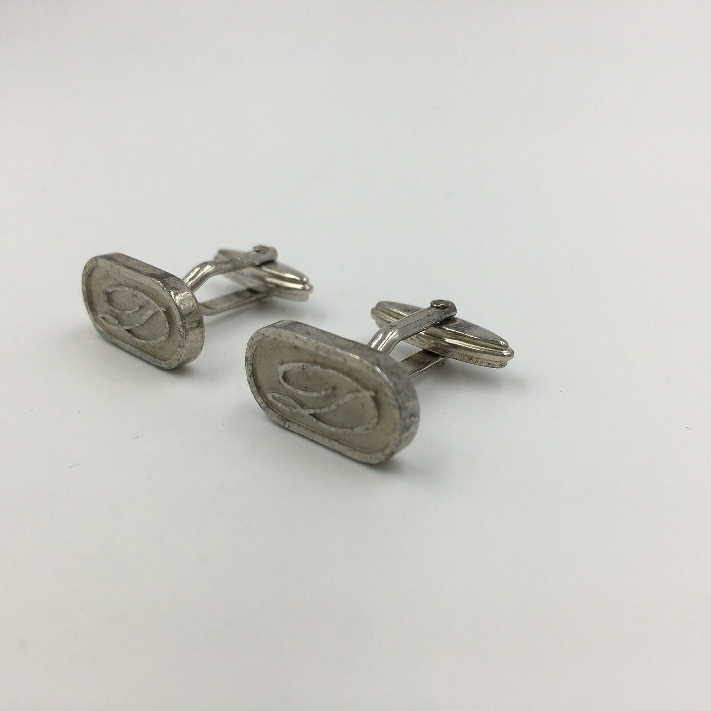 Vintage S.T. Dupont Paris D Logo Silver Tone Cufflinks With Box Made In France