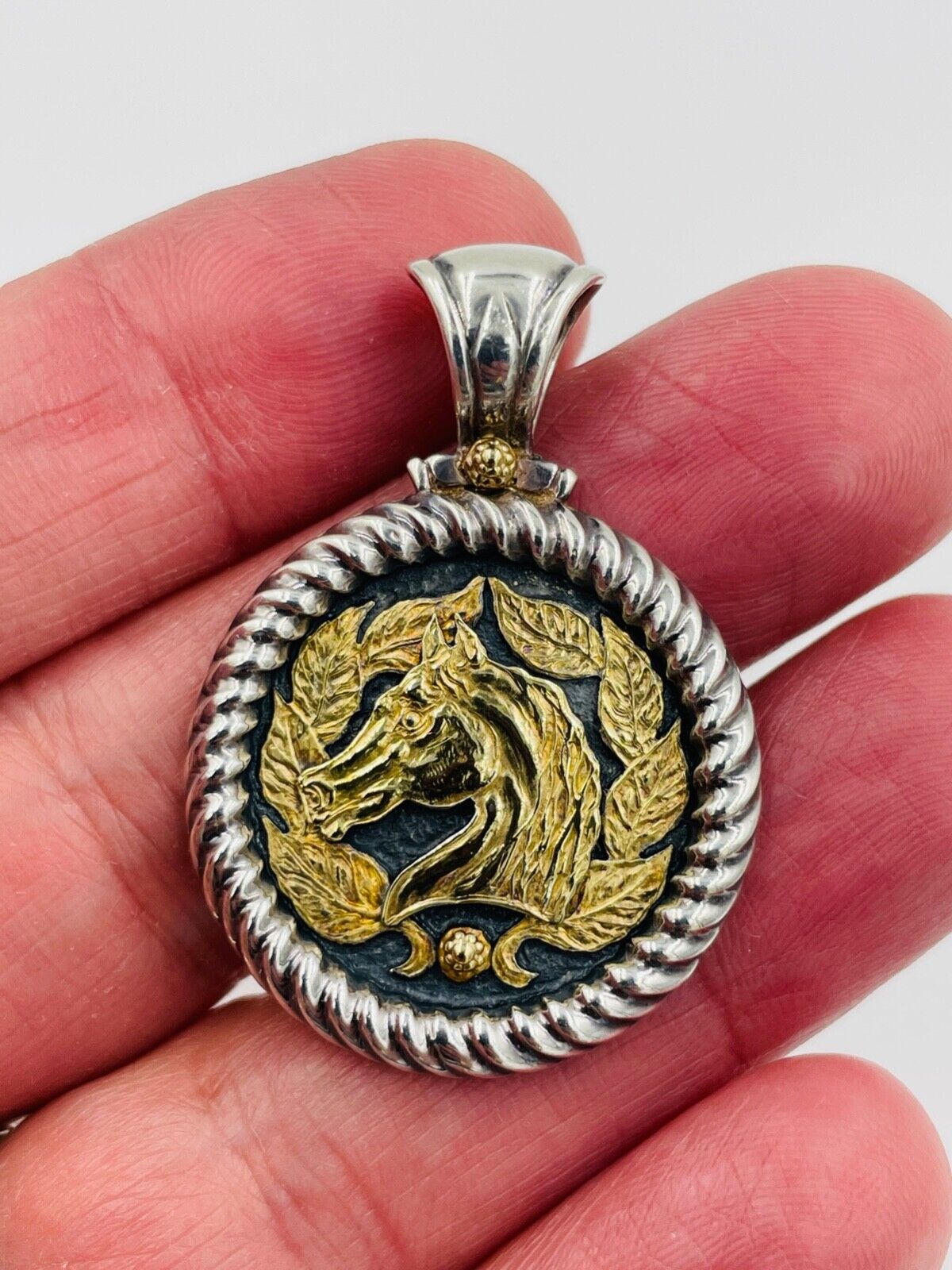 Vintage Sterling Silver 925 18k Yellow Gold Horse Pendant